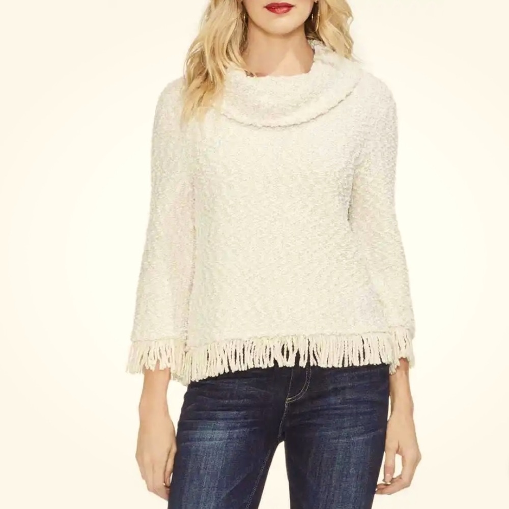 Vince Camuto Fringe Hem Cowl Neck Sweater Size XS